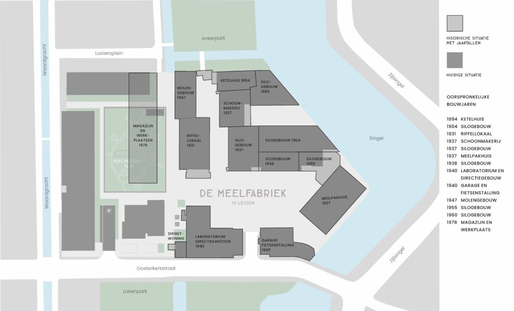 Historische plattegrond De Meelfabriek in Leiden